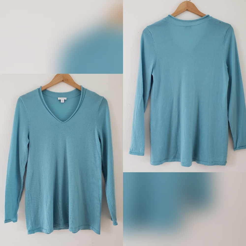 J. Jill Merino Wool V-neck Sweater Aqua S